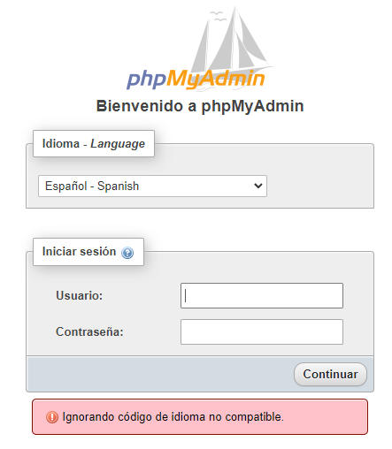 acceso phpmyadmin