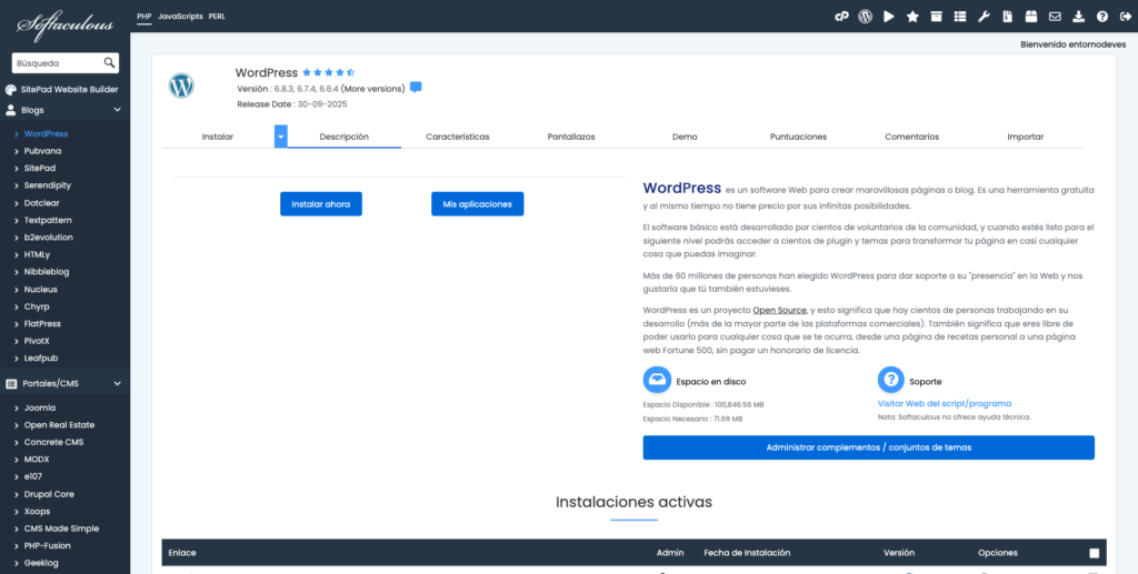 Softaculous En CPanel